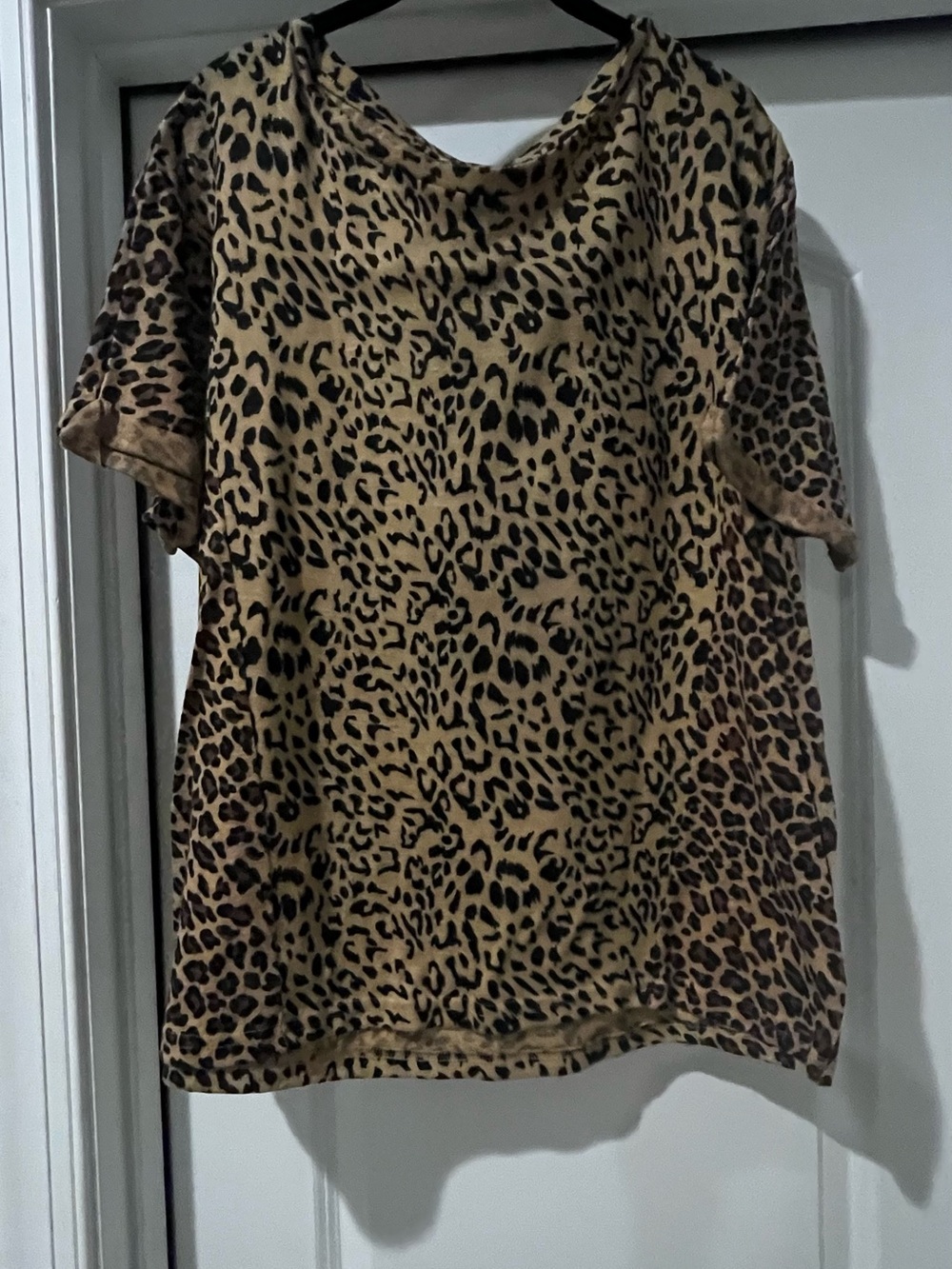bcg Leopard Print Short Sleeve Top in Tan and Black